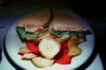 sandwich, vegetable chips, plate, Rye Bread