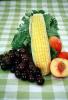 Nectarine, Corn, grapes, tablecloth, lettuce, FTFV01P01_02