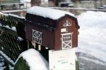 Barn Mailbox, mail box, snow, ice, cold