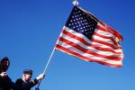 Veteran Holding Flag, Windy, Windblown, Star Spangled Banner, Old Glory, USA Flag, United States of America