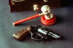 Hand Gun, Revolver, Gun Control, Pistol, Second Amendment, Scales of Justice, Gavel, Mallet, Handle, GJLV01P06_05B
