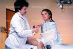 Doctor and Girl Patient, Broken Arm, Arm Sling, Pigtails, Smiles, Female, Woman