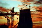Tower Crane, Steel Frame, Office Building Construction, Highrise, Sunset