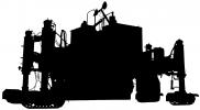 logo, Gomaco GT 6300 four-track concrete paver, paving machine silhouette, shape