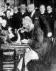Alexander Graham Bell, opening the Chicago-New York long distance telephone line, Oct. 18, 1892, 1950s