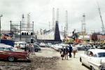 Oil Fields, vehicles, Derrick, Extraction, Drakes Well, Rig, 1958 Cadillac, INTERNATIONAL PETROLEUM EXPOSITION, Tulsa, Oklahoma, parked cars, 1959, 1950s