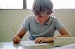 Boy, Classroom, writing, KEDV01P14_15