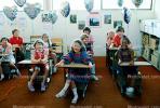 Students in a classroom, desks, class, girls, boys, smiles, KEDV02P12_07