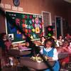 Desk, clock, girls, Classroom, 1960s
