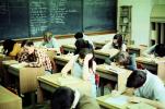 Classroom, Schoolroom, Desk, Studying, Chalkboard, Blackboard, Studious, 1950s, KEDV05P07_06