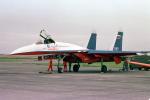 595, MiG-29, "FULCRUM", Russian Jet Fighter Aircraft, Air Superiority, Aerosalon 1997, MYFV23P12_04