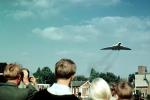 Avro MK-2-B2 Vulcan fly over, airshow, crowds, spectators, 1960s