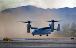 MV-22 Osprey in flight, landing dust, milestone of flight