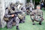 camouflage, gas mask, chemical warfare, biological, Operation Kernel Blitz, M16 Rifle, Monterey, urban warfare training, MYMV01P14_16