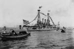 USS Connecticut Battleship 18, Great White Fleet, Hudson River, New York City, 1908, MYND02_133