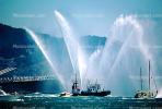 Fireboat Phoenix welcoming the USS Missouri BB-63, Spraying Water