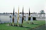 Color Guard, Men, Graduation, White Suits, standing in attention