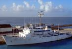 US Naval Ship Wyman, USNS Wyman (T-AGS-34), Wilkes-class hydrographic survey ship, oceanographic survey vessel, Dock, Harbor, Bridgetown, Barbados, MYNV17P10_01