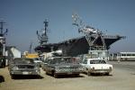 Ford Fairlane, Ford Mustang, Chevy Impala, Cars, Norfolk Naval Base, Greyhound Buses, Aircraft Carrier, 1960s, MYNV19P06_07B