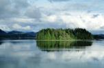Island, woodlands, lake, reflection