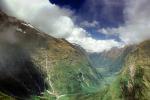 River Valley, Waterfalls, Mountains, Clouds