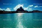 Mount Otemanu, Clouds, Mountains, Ocean, Sun Glint, reflection, wavelets, NDPV02P07_13