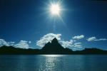 Mount Otemanu, Clouds, Mountains, Ocean, Sun Glint, reflection, wavelets, Pacific Ocean, Island of Moorea