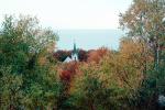 Church Steeple in Fall Colors, Autumn, Deciduous Trees, Forest, Woodlands, NLMV01P02_12