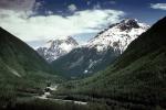 Mountains, forest, woodland, river, valley, Railroad to White Pass, NNAV04P04_10
