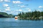 Forest, trees, lake, clouds, dock, water, Indian Village, Tanana River