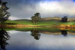 Trees, Hills, Pond, Reflection, Reservoir, Lake, Water, clouds