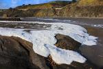 Russian River Mouth, Foam spills over from the ocean, PCH