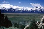 Sierra-Nevada Mountain Range, clouds, creek, fence, river, water, fields