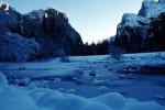 El Capitan, Merced River in the snow, Winter, Snow covered Rocks, Granite Cliff, Smooth Snow Covered Rocks