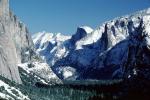 Yosemite Valley from tunnel, Half Dome, Snowy Trees, Valley, Forest, Winter, Granite Cliff