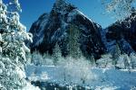 Smooth Snow Covered Rocks, Merced River, Snowy Trees, Valley, Forest, Winter, Granite Cliff, Woodland, NPYV02P03_01