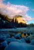 Yosemite Valley in the Winter with El Capitan, Merced River, Smooth Snow Covered Rocks, NPYV02P04_04