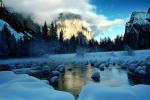 Yosemite Valley in the Winter, El Capitan, Merced River, Snow Covered Rocks, Winter, Granite Cliff, NPYV02P04_09