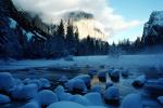 Yosemite Valley in the Winter, El Capitan, Merced River, Snow Covered Rocks, Winter, Granite Cliff, NPYV02P04_12
