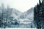 Yosemite Falls, Waterfall, Snowy Trees, Valley, Forest, Winter, Woodland