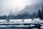 Frozen Merced River, Yosemite Valley in the Winter, El Capitan, Merced River, Snow Covered Rocks, Winter, Granite Cliff