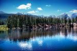 Sprague Lake and the Continental Divide, trees, forest, mountains, Rocky Mountain National Park, water, NSCV02P04_12