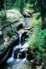 Waterfall, boulders, trees, hills, mountains, NSCV03P12_11