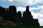 Hoodoo, Cumulus Clouds, east of Moab, Castle Valley, geologic feature, butte, NSUV06P02_11