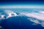 Pacific Ocean flying from California to Japan, Seascape, Cumulonimbus, Cumulus Cloud Puffs, daytime, daylight