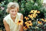 Teen, Female, Flowers, Black-Eyed-Susans, Garden, 1960s, OFFV19P06_13