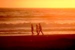 People walking, beach, sand, Pacific Ocean, sunset, waves