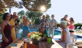 Cabro Pool Party, Party Goers, Women, Men, table, flowers, sun