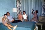 Hotel Room Party, Booze, Men, Women, Bed, Curtains, Drapes, 1950s, PARV01P06_03
