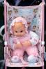 Baby Doll in a Carriage, Bottle Feeding, Bonnet, Ribbons, Baby Bottle, 1960s, PCDV01P15_06